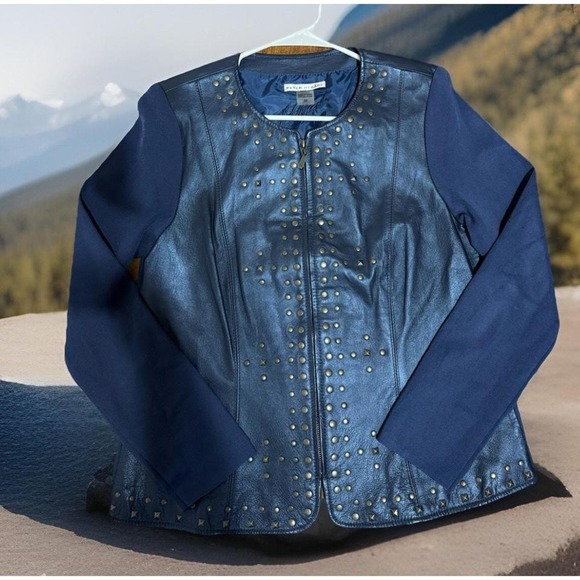 The VTG Chic 90S Women's Peter‎ Nygard Genius Leather/Knit Embellished Jacket - Picture 5 of 6